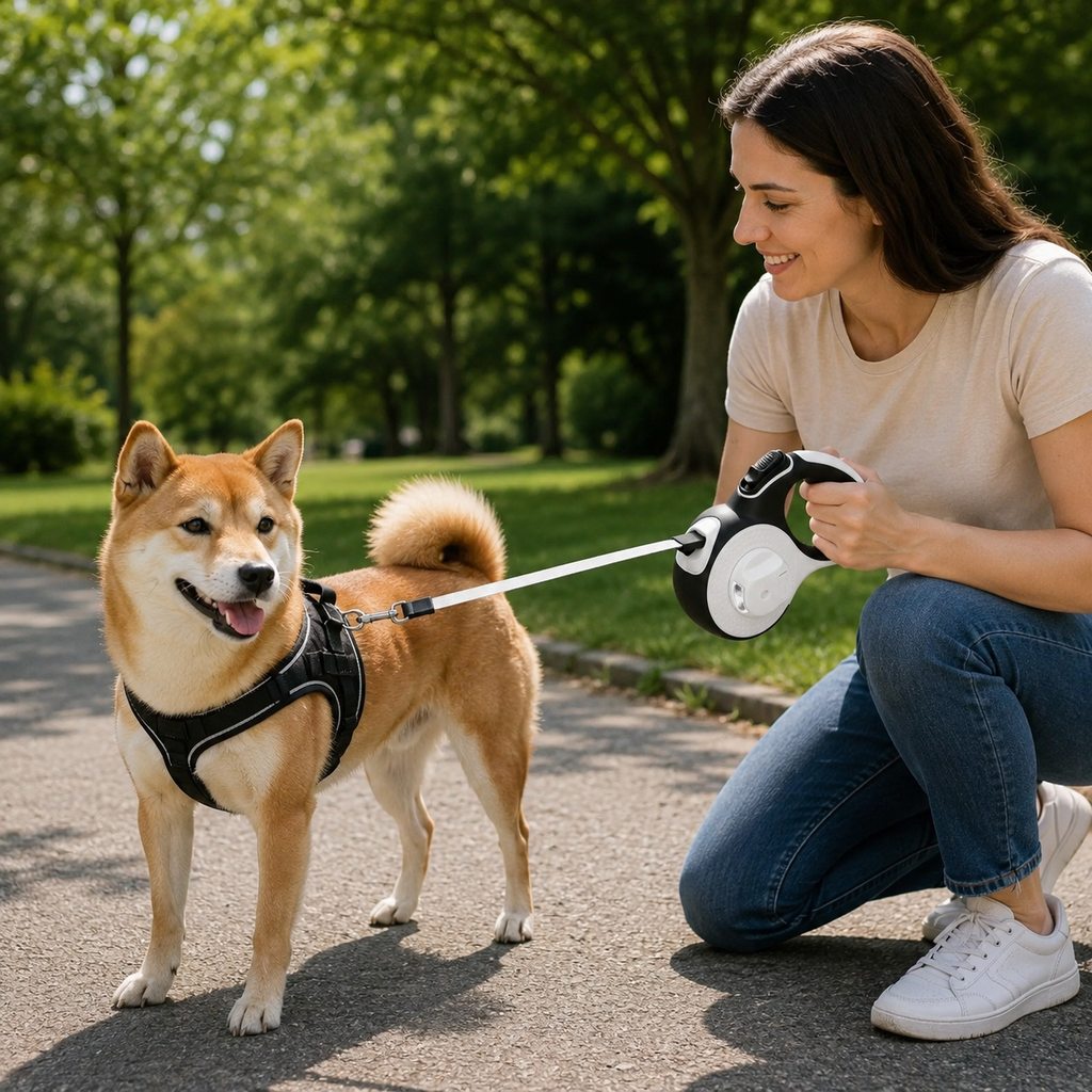 Ortekor LED Retractable Dog Leash for Evening Walks - Built-In Path Light, One-Hand Brake & 9.8/16.4 FT Range