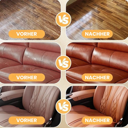 Natural Wax Leather Conditioner Balm with Wooden Applicator Brush for Furniture Upholstery Car Seats Jackets Bags Restores Shine Softens Hid