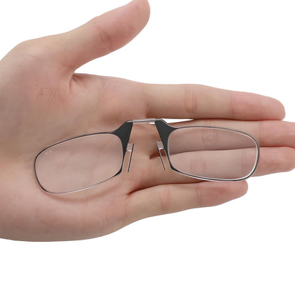 Clip-On Nose Reading Glasses for Men & Women – Compact Frameless Reader Specs with Flexible Bridge, Wallet-Friendly Magnifying Eyewear for
