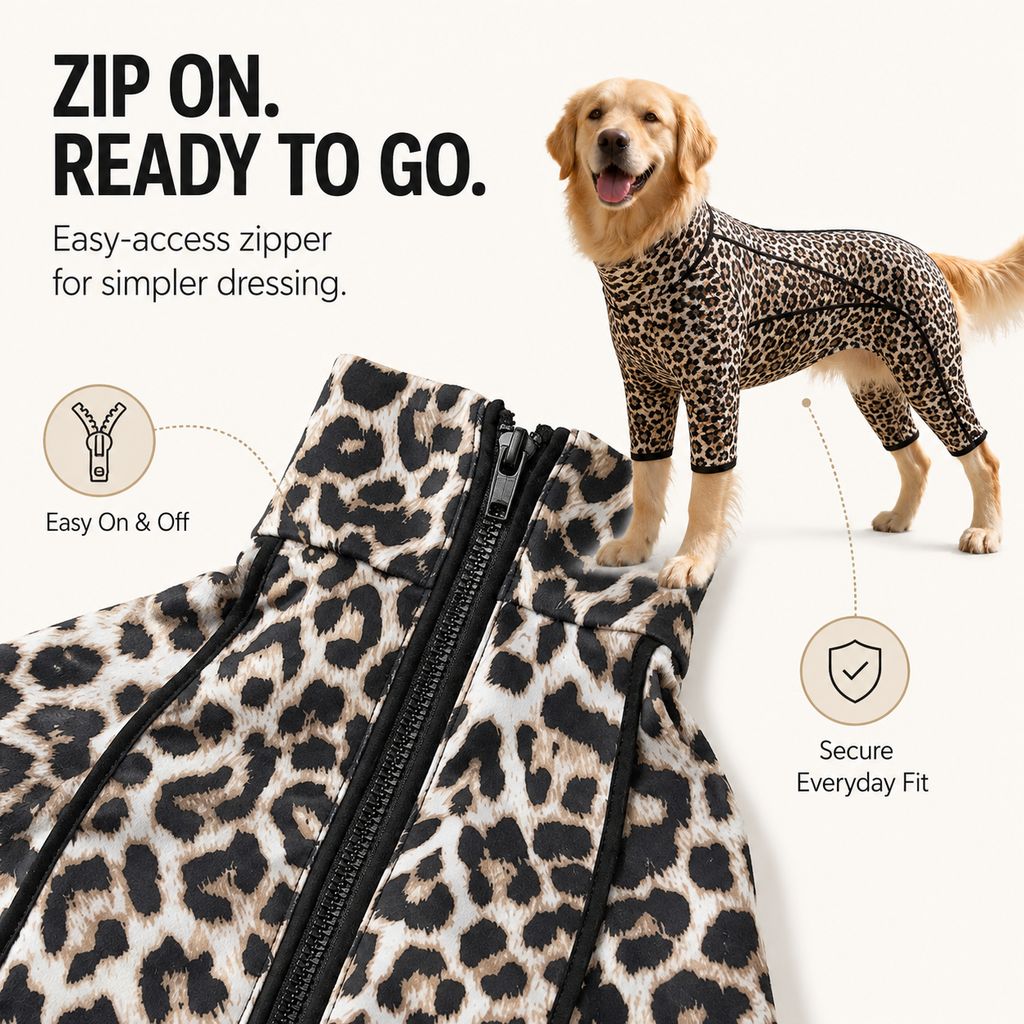 Ortekor Four-Leg Full-Body Dog Jumpsuit for Home & Outdoor Wear – Helps Contain Loose Fur & Everyday Dirt