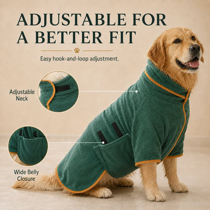 Ortekor Quick-Dry Microfiber Dog Bathrobe – Absorbent Drying Coat for Baths, Rain & Swimming to Help Reduce Wet-Dog Mess