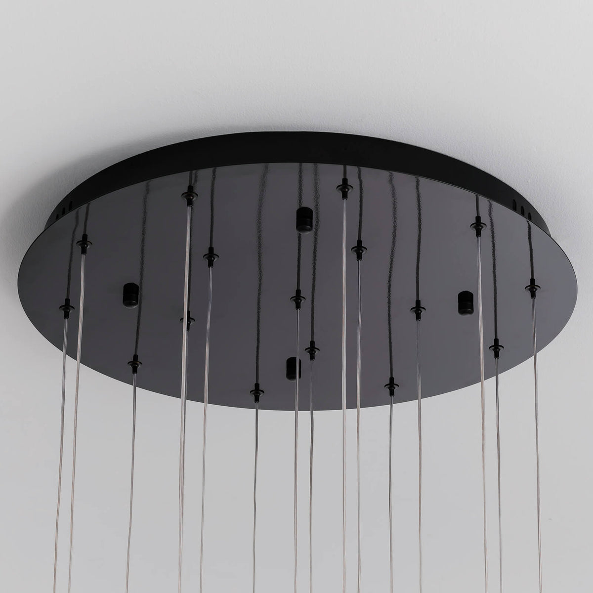 Cascading Crystal LED Ceiling Light 20 in Wide Adjustable Drop to 118 in Black Metal Frame Entryway Stairwell Multi-Story Fixture Dimmable R