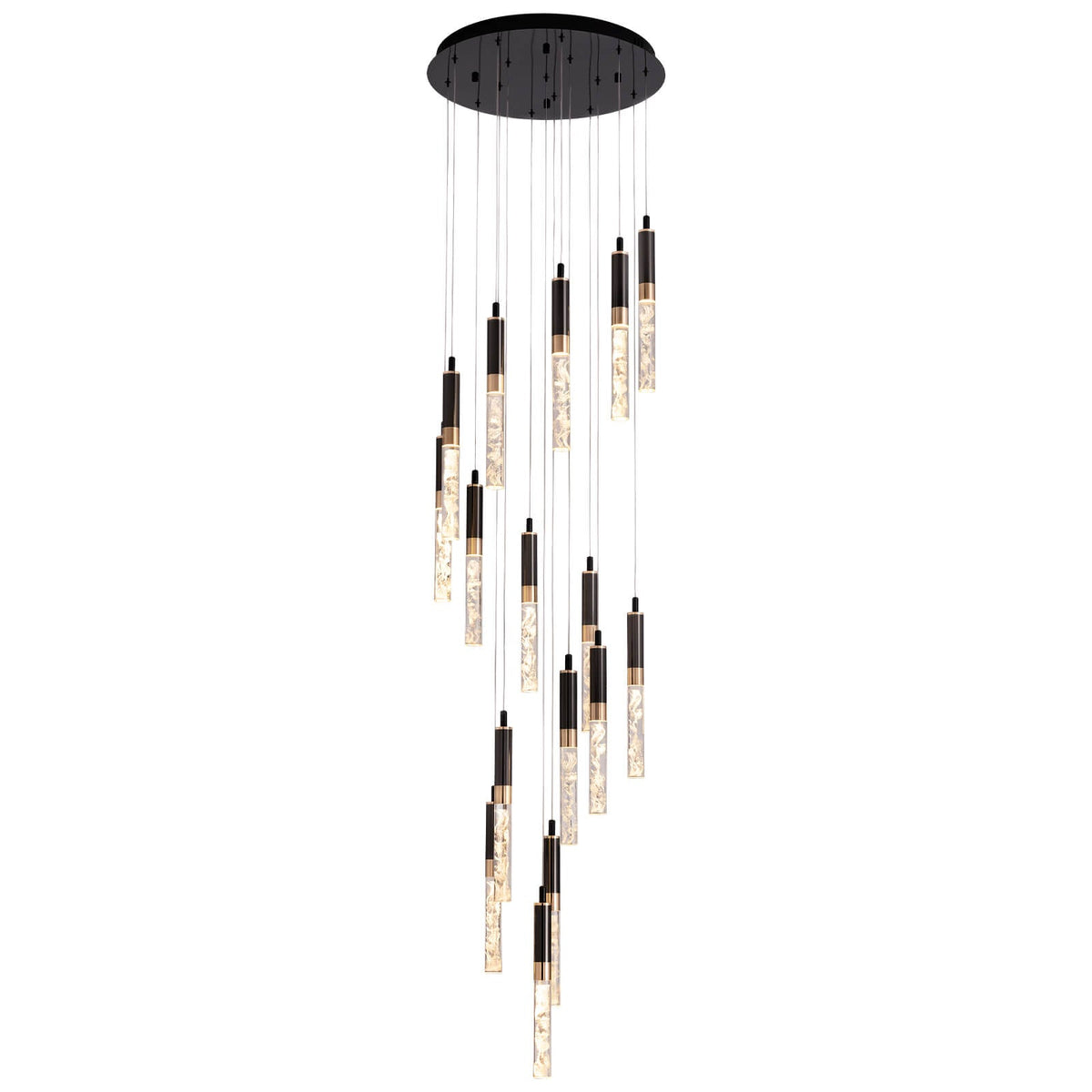 LED Crystal Spiral Drop Light for Two-Story Foyer & Staircase - Adjustable 118 in Height, Black Finish, Remote Control, Multi-Tier Waterfall