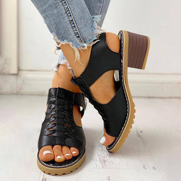 Women's Open-Toe Block-Heel Sandals with Side Zipper & Cutout Design – Dress Casual Heels for Summer Events