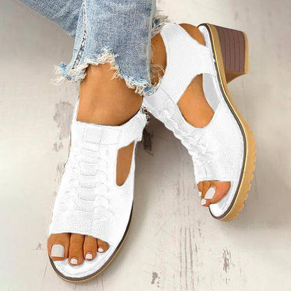 Women's Open-Toe Block-Heel Sandals with Side Zipper & Cutout Design – Dress Casual Heels for Summer Events