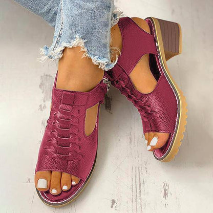 Women's Open-Toe Block-Heel Sandals with Side Zipper & Cutout Design – Dress Casual Heels for Summer Events