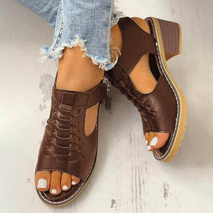Women's Open-Toe Block-Heel Sandals with Side Zipper & Cutout Design – Dress Casual Heels for Summer Events