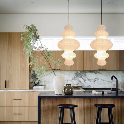 Layered Rice Paper Pendant Light for Dining Room, Contemporary Ceiling Lamp with Adjustable Height, 18 in Diameter Hanging Light Fixture