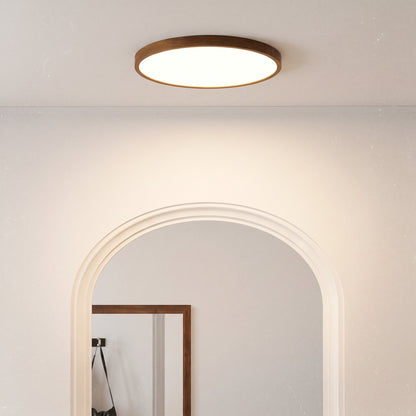 Wooden Flush Mount Ceiling Light Fixture – Natural Dark Grain Round LED Ceiling Lamp for Living Room Dining Room – Scandinavian Nordic