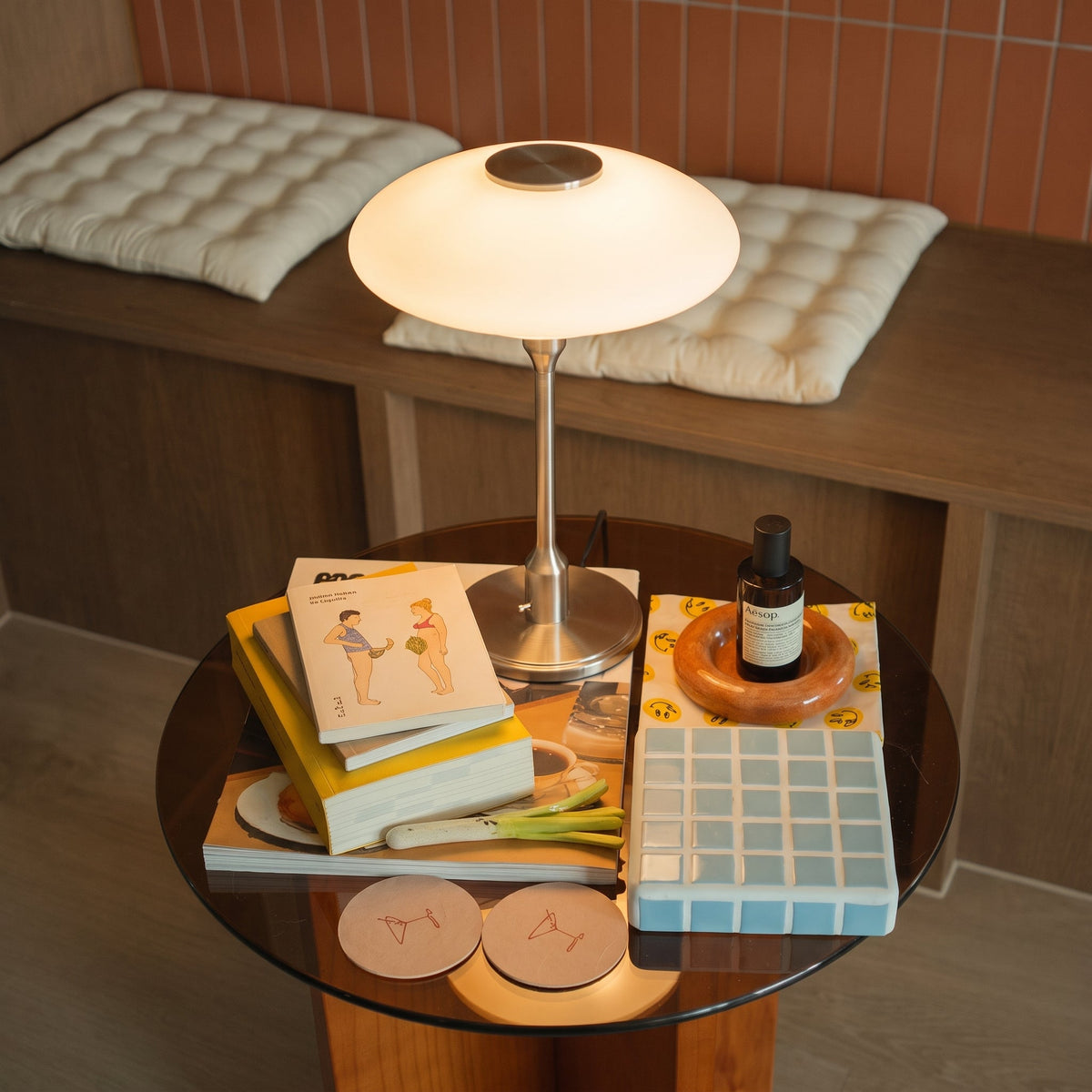 Modern Sculptural Table Lamp with Minimalist Metal & Glass Design for Nightstand, Desk & Side Table | Contemporary Nordic-Inspired Accent