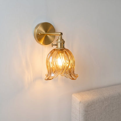 Glass Flower Wall Sconce Light Fixture – Handblown Bloom Design for Living Room, Hallway & Bedroom – Warm 3000K LED – 6 in Diameter