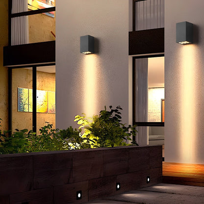 Outdoor Wall Sconce LED 8 in Architectural Up-Down Light Matte Black Aluminum Waterproof Fixture Entryway Patio Garden Pathway Driveway Exte