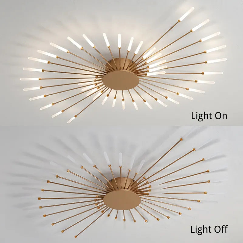 Starburst Flush Mount Ceiling Light Black Gold Modern Firework LED Fixture Bedroom Living Room Natural White Hardwired Indoor