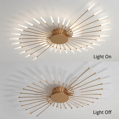 Starburst Flush Mount Ceiling Light Black Gold Modern Firework LED Fixture Bedroom Living Room Natural White Hardwired Indoor