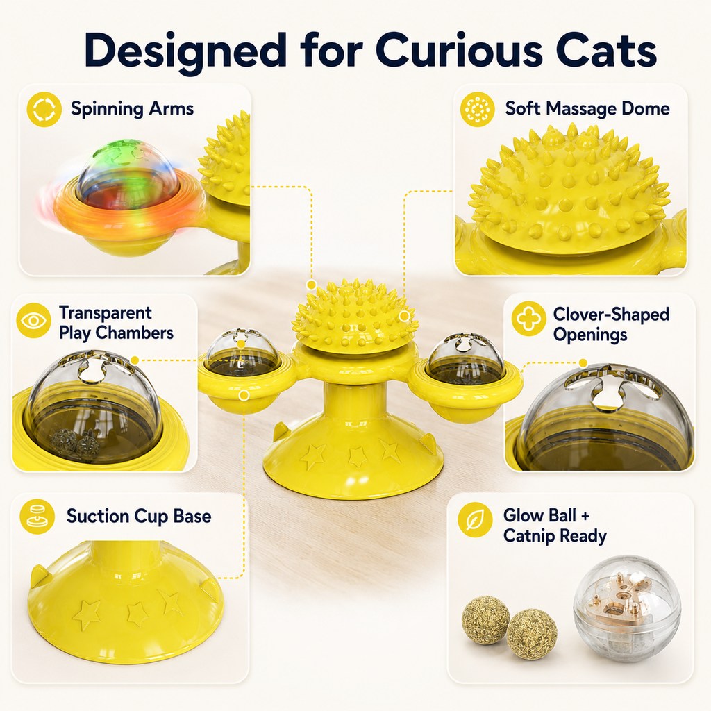 Ortekor Light-Up Spinning Cat Windmill Toy for Indoor Play & Boredom Relief