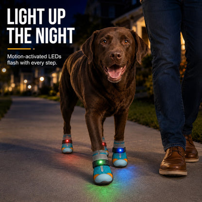 Ortekor Motion-Activated LED Dog Boots for Night Walks – Flashing Paw Shoes for Better Visibility & Traction