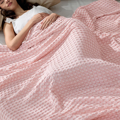 Cozy Haven | Cooling Waffle Queen Blanket with Lightweight Cotton & Bamboo | Soft Summer Throw for Hot Sleepers
