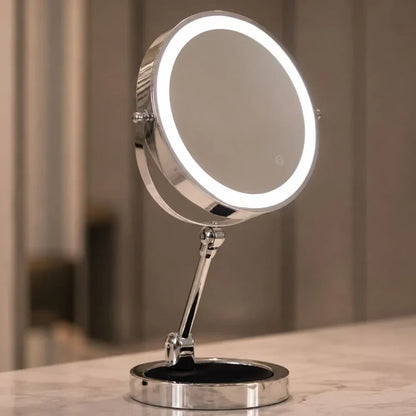 Dual-Sided Vanity Mirror 10x Magnification LED Rechargeable Touch Control Tabletop Cosmetic Mirror 360° Rotating Desktop for Makeup