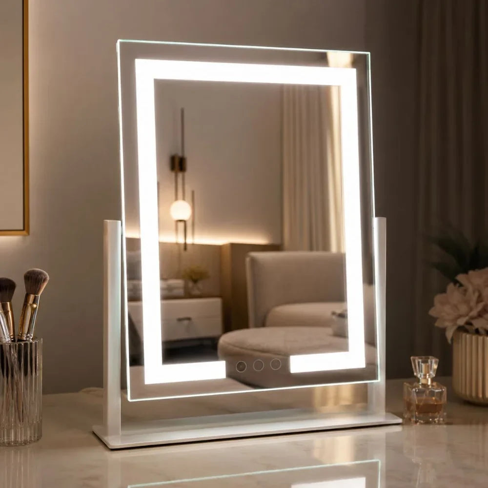 Touch-Controlled Tabletop Makeup Mirror with Three Light Modes and Detachable 15x Magnification for Precise Beauty Application
