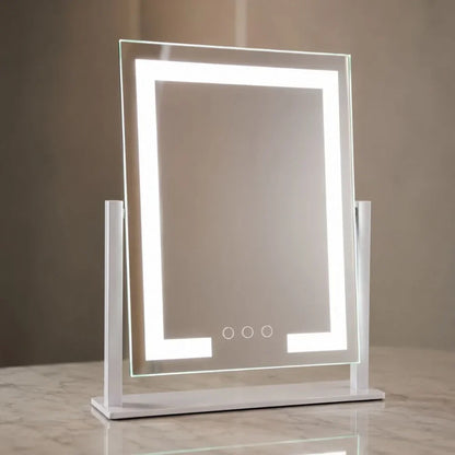 Touch-Controlled Tabletop Makeup Mirror with Three Light Modes and Detachable 15x Magnification for Precise Beauty Application