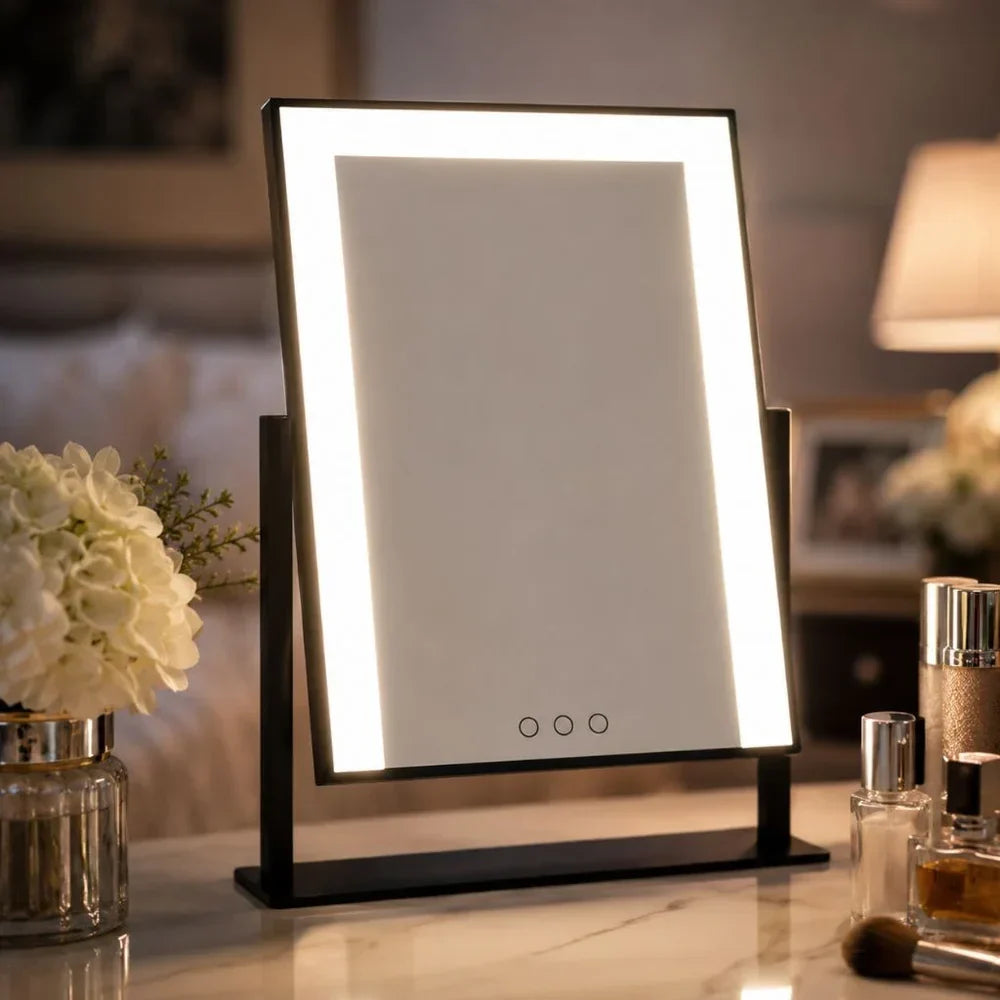 Touch-Controlled Tabletop Makeup Mirror with Three Light Modes and Detachable 15x Magnification for Precise Beauty Application