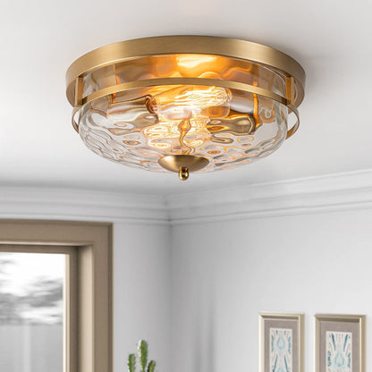 Textured Glass Flush Mount Fixture 13 in Round Two-Bulb Overhead Lighting for Bedrooms Entryways Low-Profile Farmhouse Style