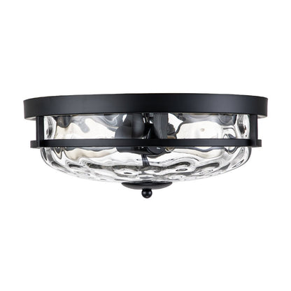Textured Glass Flush Mount Fixture 13 in Round Two-Bulb Overhead Lighting for Bedrooms Entryways Low-Profile Farmhouse Style