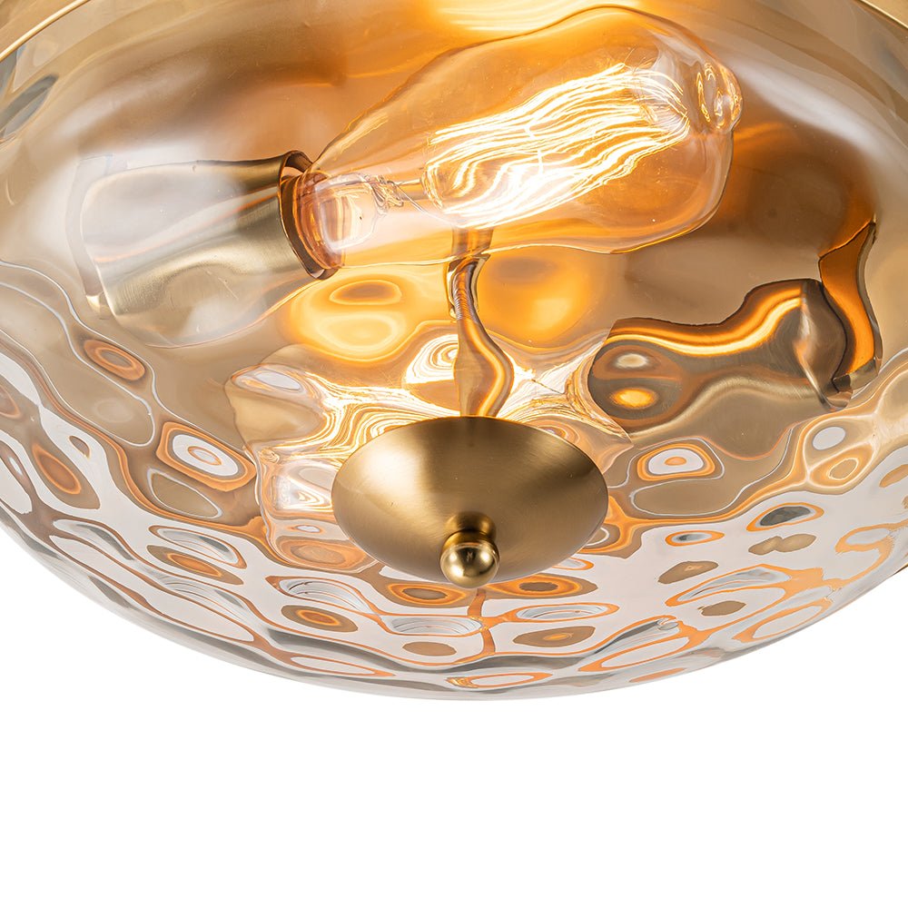Textured Glass Flush Mount Fixture 13 in Round Two-Bulb Overhead Lighting for Bedrooms Entryways Low-Profile Farmhouse Style