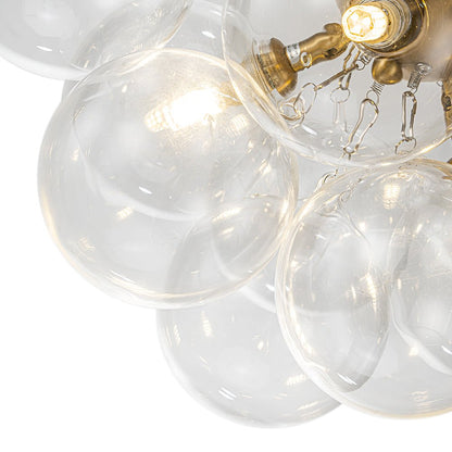 Clear Glass Globe Semi-Flush Ceiling Light, 3-Bulb Brushed Metal Cluster Fixture for Dining Room, Bedroom, Entryway, Bathroom