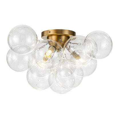 Clear Glass Globe Semi-Flush Ceiling Light, 3-Bulb Brushed Metal Cluster Fixture for Dining Room, Bedroom, Entryway, Bathroom