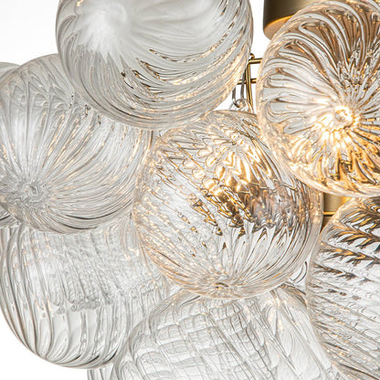 Three-Globe Ceiling Mount Fixture with Textured Glass Shades in Warm Metal Finish for Entry, Dining Room & Living Room