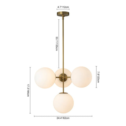 Four-Globe Frosted Glass Chandelier 24 in Brass or Black for Dining Table Kitchen Island Mid-Century Modern Adjustable Ceiling Light Fixture