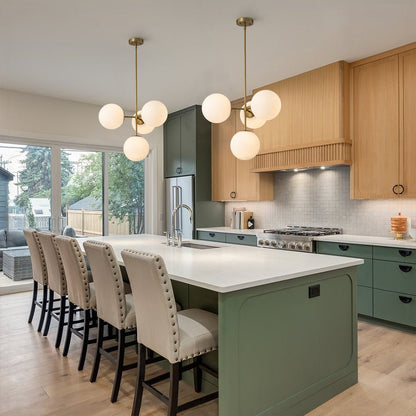 Four-Globe Frosted Glass Chandelier 24 in Brass or Black for Dining Table Kitchen Island Mid-Century Modern Adjustable Ceiling Light Fixture