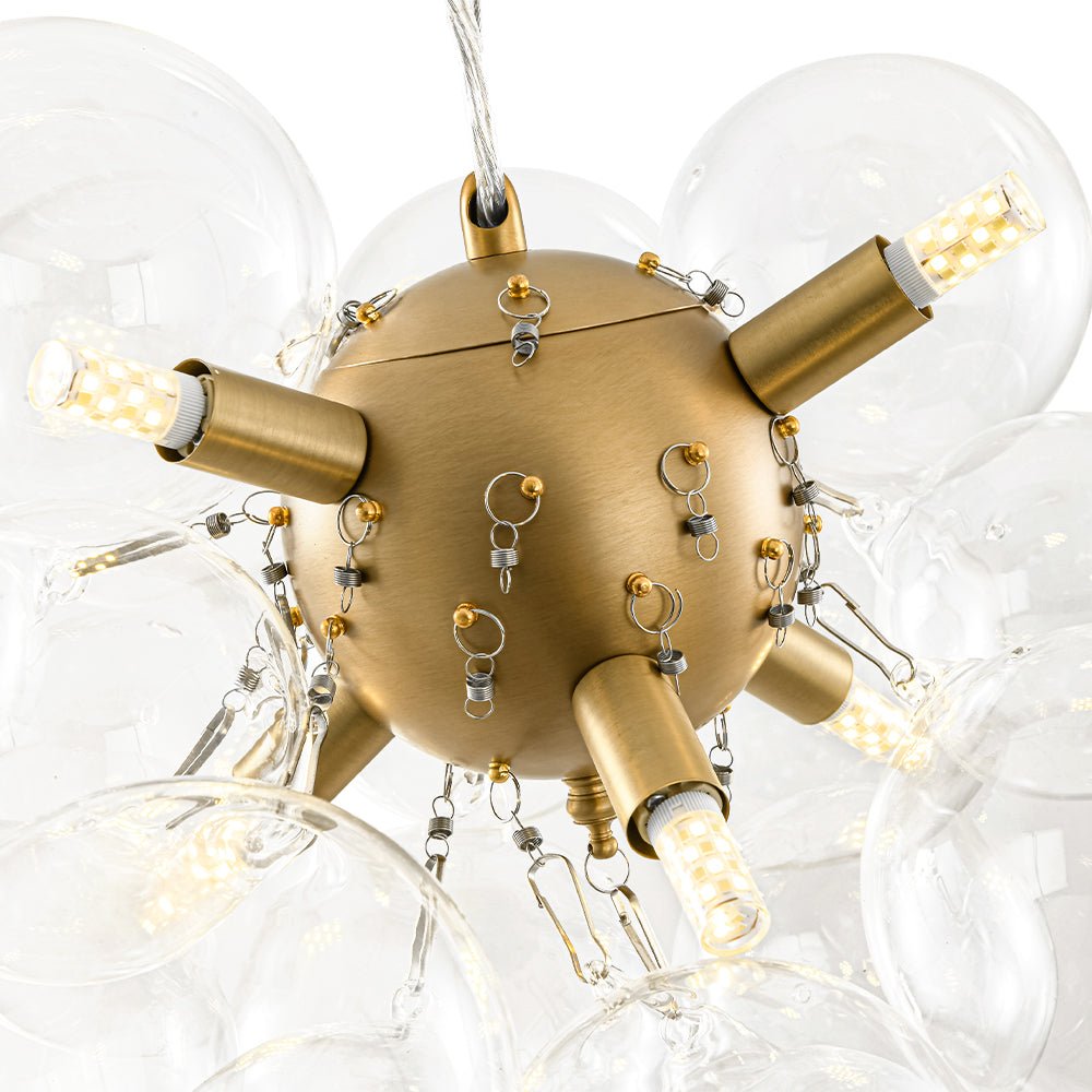 Multi-Sphere Glass Ceiling Fixture 20 in Brushed Metal Finish Adjustable Height 6-Light G9 for Dining Room Kitchen Island Contemporary Home