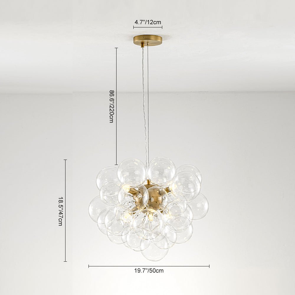 Multi-Sphere Glass Ceiling Fixture 20 in Brushed Metal Finish Adjustable Height 6-Light G9 for Dining Room Kitchen Island Contemporary Home