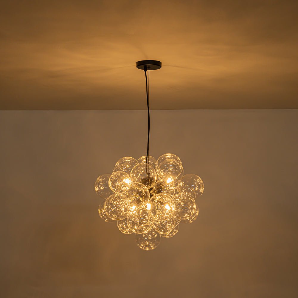 Multi-Sphere Glass Ceiling Fixture 20 in Brushed Metal Finish Adjustable Height 6-Light G9 for Dining Room Kitchen Island Contemporary Home