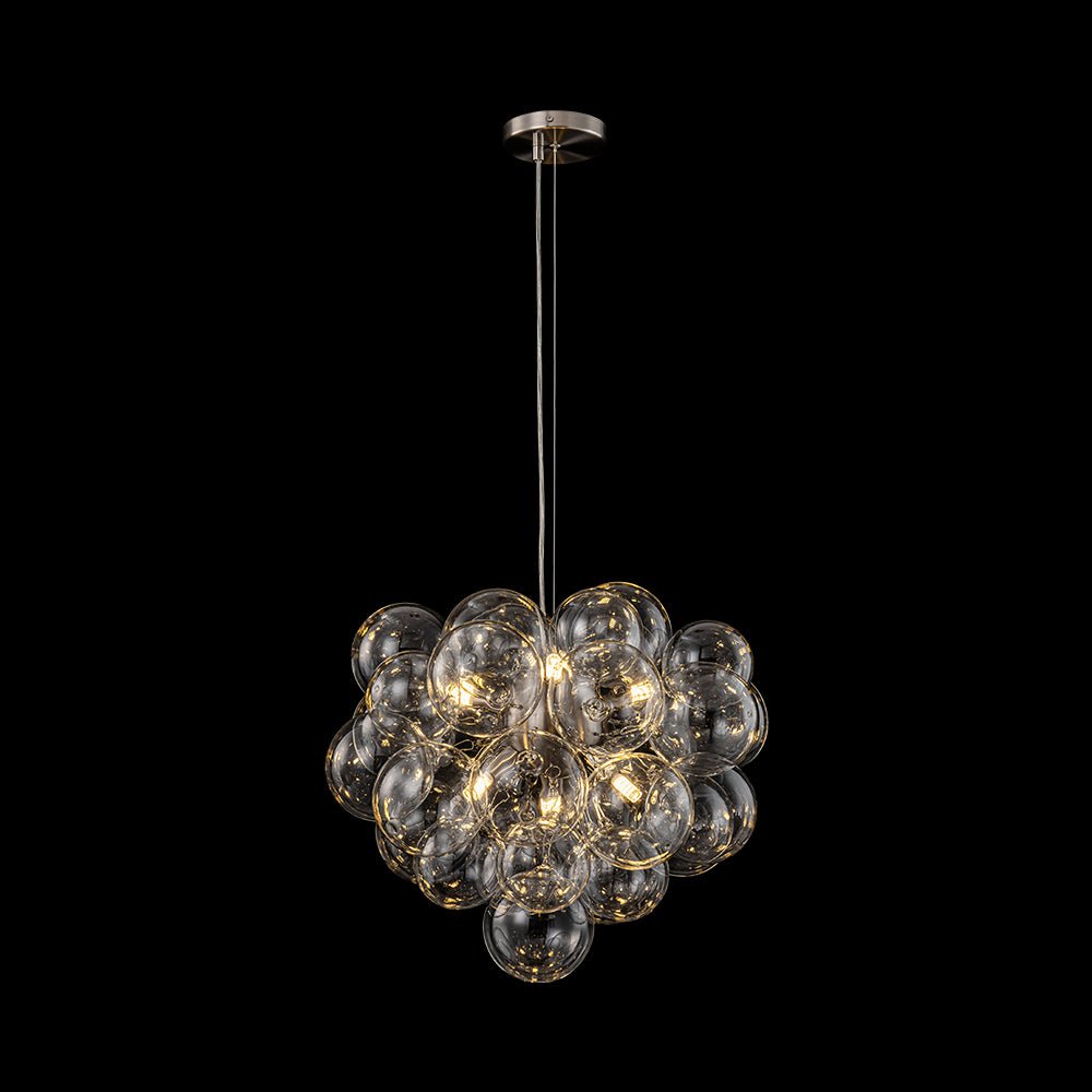 Multi-Sphere Glass Ceiling Fixture 20 in Brushed Metal Finish Adjustable Height 6-Light G9 for Dining Room Kitchen Island Contemporary Home