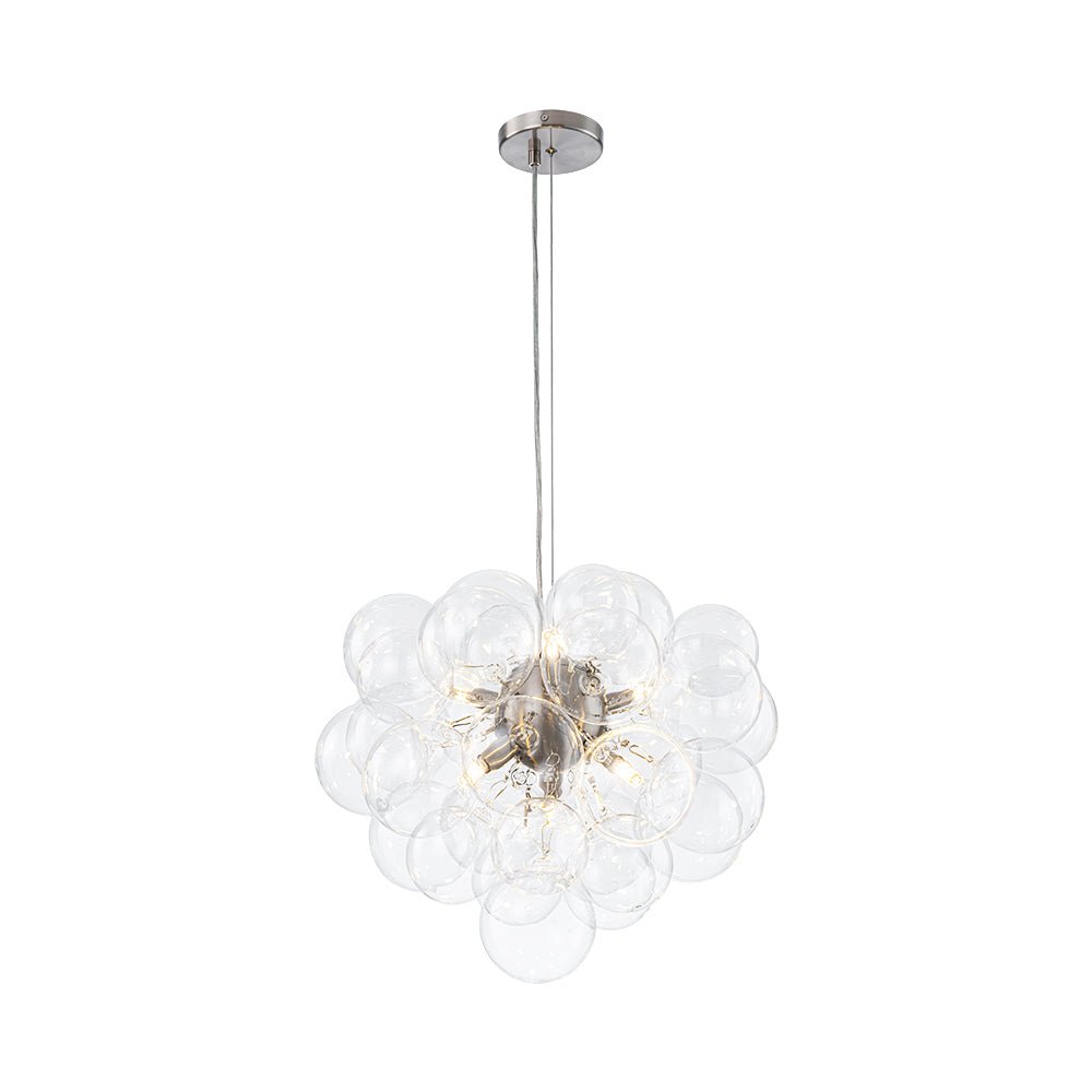 Multi-Sphere Glass Ceiling Fixture 20 in Brushed Metal Finish Adjustable Height 6-Light G9 for Dining Room Kitchen Island Contemporary Home