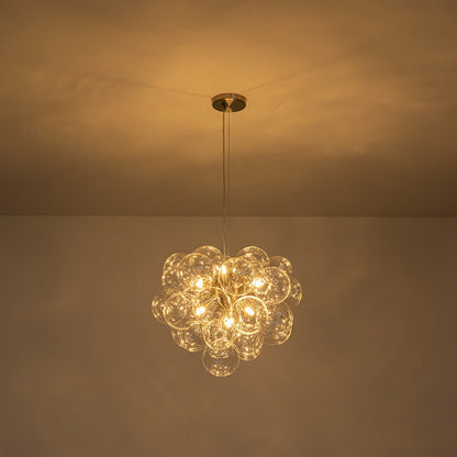 Multi-Sphere Glass Ceiling Fixture 20 in Brushed Metal Finish Adjustable Height 6-Light G9 for Dining Room Kitchen Island Contemporary Home