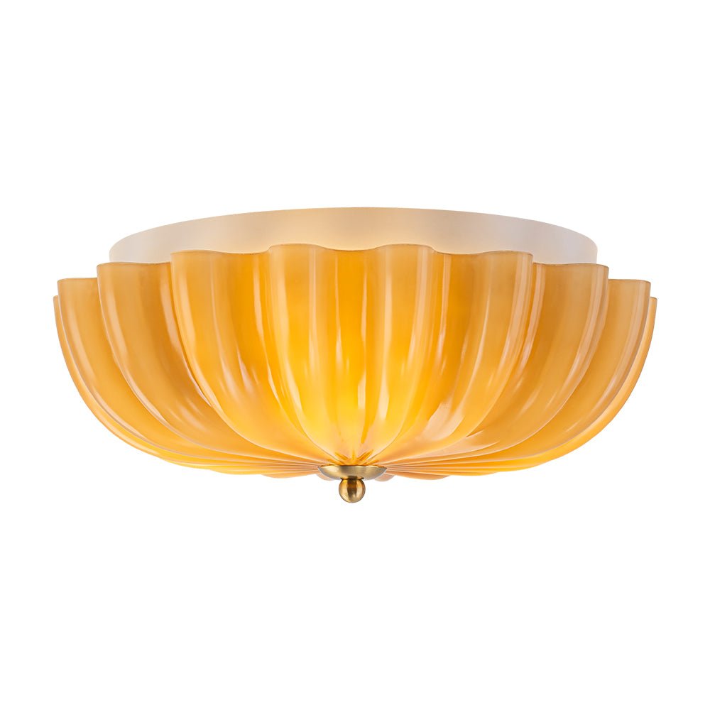 3-Light Floral Glass Ceiling Fixture, Scalloped Dome Shape, Blush or Cocoa Tone, Vintage-Inspired Semi-Flush Design for Bedroom, Nursery &