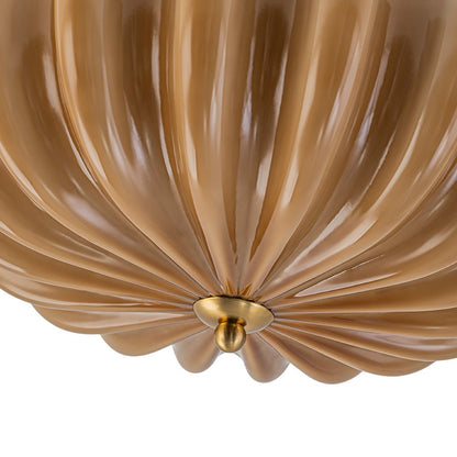 3-Light Floral Glass Ceiling Fixture, Scalloped Dome Shape, Blush or Cocoa Tone, Vintage-Inspired Semi-Flush Design for Bedroom, Nursery &