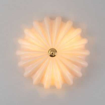 3-Light Floral Glass Ceiling Fixture, Scalloped Dome Shape, Blush or Cocoa Tone, Vintage-Inspired Semi-Flush Design for Bedroom, Nursery &