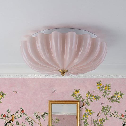 3-Light Floral Glass Ceiling Fixture, Scalloped Dome Shape, Blush or Cocoa Tone, Vintage-Inspired Semi-Flush Design for Bedroom, Nursery &