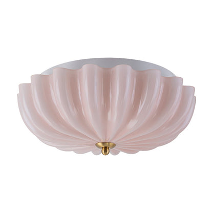 3-Light Floral Glass Ceiling Fixture, Scalloped Dome Shape, Blush or Cocoa Tone, Vintage-Inspired Semi-Flush Design for Bedroom, Nursery &