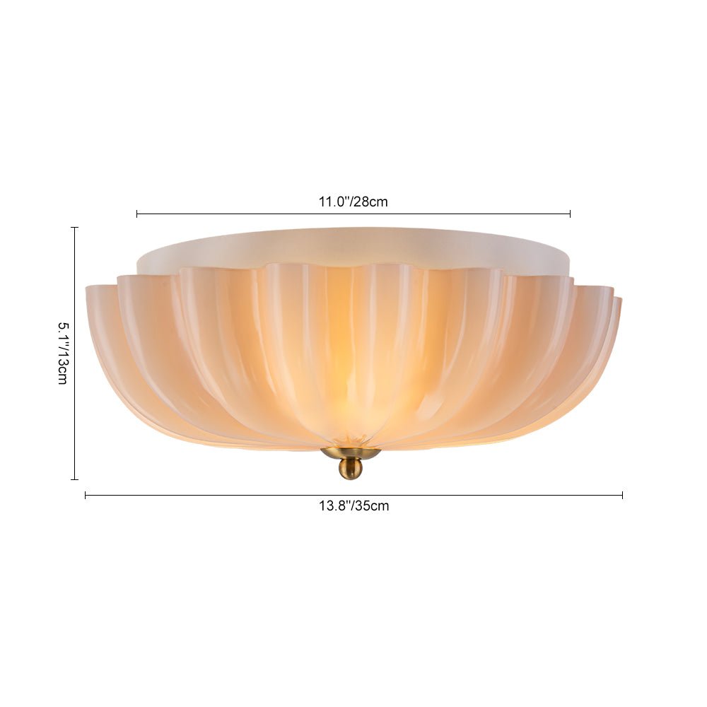 3-Light Floral Glass Ceiling Fixture, Scalloped Dome Shape, Blush or Cocoa Tone, Vintage-Inspired Semi-Flush Design for Bedroom, Nursery &