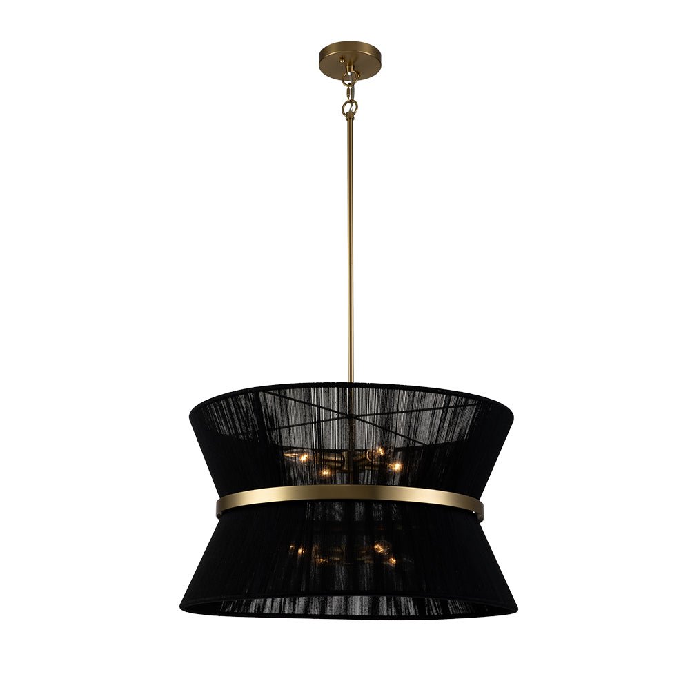 Woven Cotton Rope Drum Chandelier with Adjustable Height – 24 in Brushed Brass Fixture for Kitchen Island, Dining Table & Modern Farmhouse I