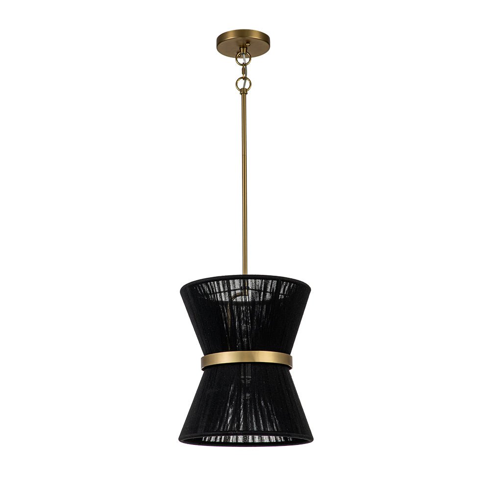 Woven Cotton Rope Drum Chandelier with Adjustable Height – 24 in Brushed Brass Fixture for Kitchen Island, Dining Table & Modern Farmhouse I