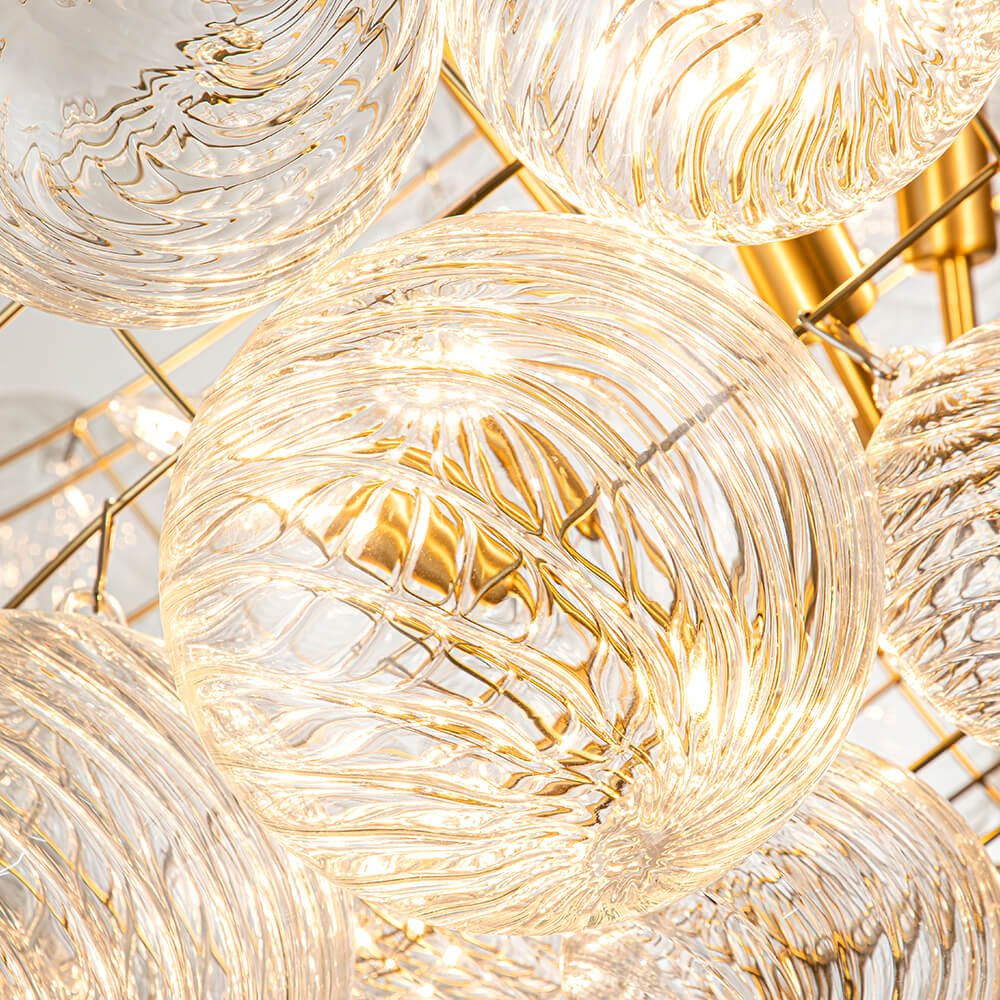 Multi-Globe Textured Glass Ceiling Fixture with Adjustable Chain Hardwired Dimmable Lighting for Dining Room Entryway Bedroom