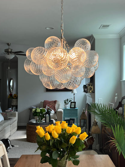 Multi-Globe Textured Glass Ceiling Fixture with Adjustable Chain Hardwired Dimmable Lighting for Dining Room Entryway Bedroom