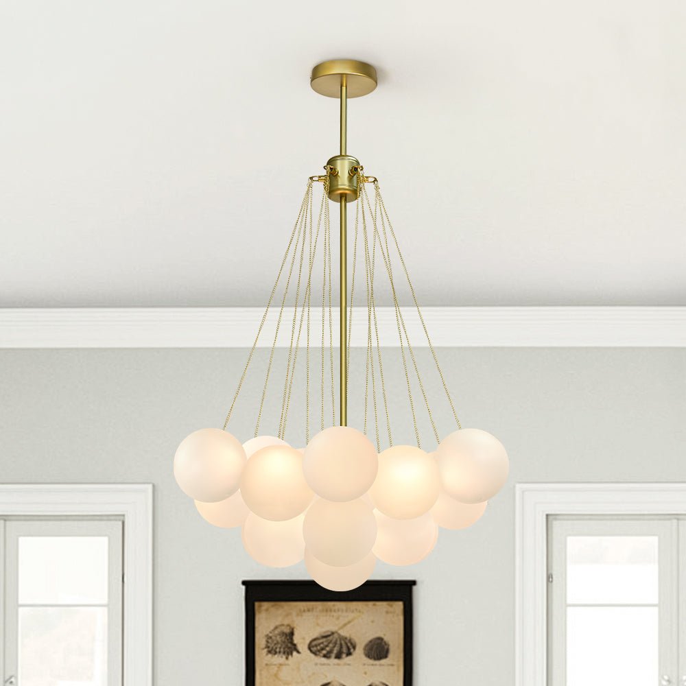 Matte Opal Globe Chandelier with Multiple Spheres – 3-Light Modern Ceiling Fixture for Dining Room & Living Room